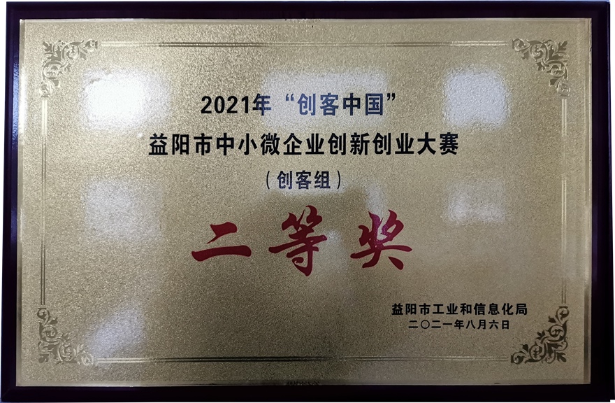 Second Prize of Innovation and Entrepreneurship Competition for Small and Medium sized Enterprises in Yiyang, China in 2021
